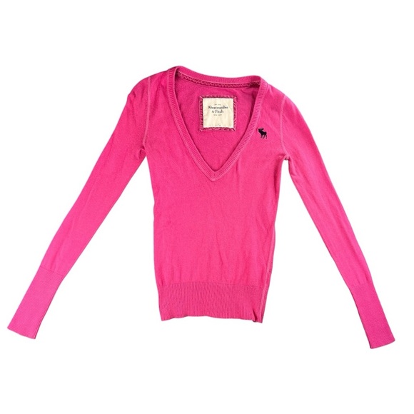 Abercrombie & Fitch Y2K Vintage Long Sleeve Hot Pink Sweater In Size Medium - Picture 2 of 7